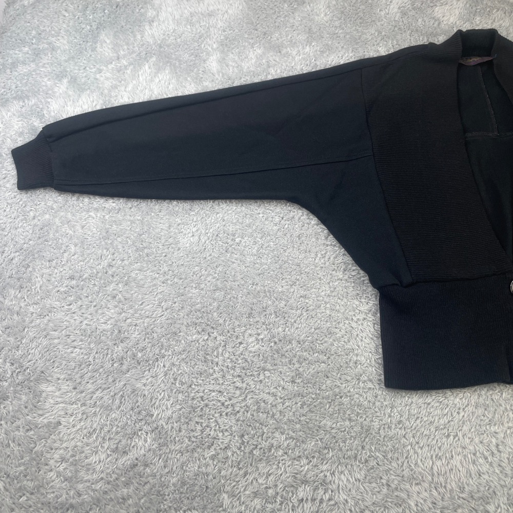 Vintage Cardigan Sweater Womens M 80's Black Dolman Sleeve Cinched Waist Ribbed - Picture 4 of 8